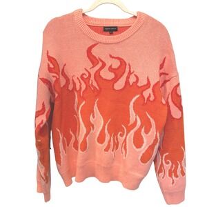 Aqua Blues Y2K Flame Sweater Pink Orange Fire Graphic Knit Pullover Size Medium